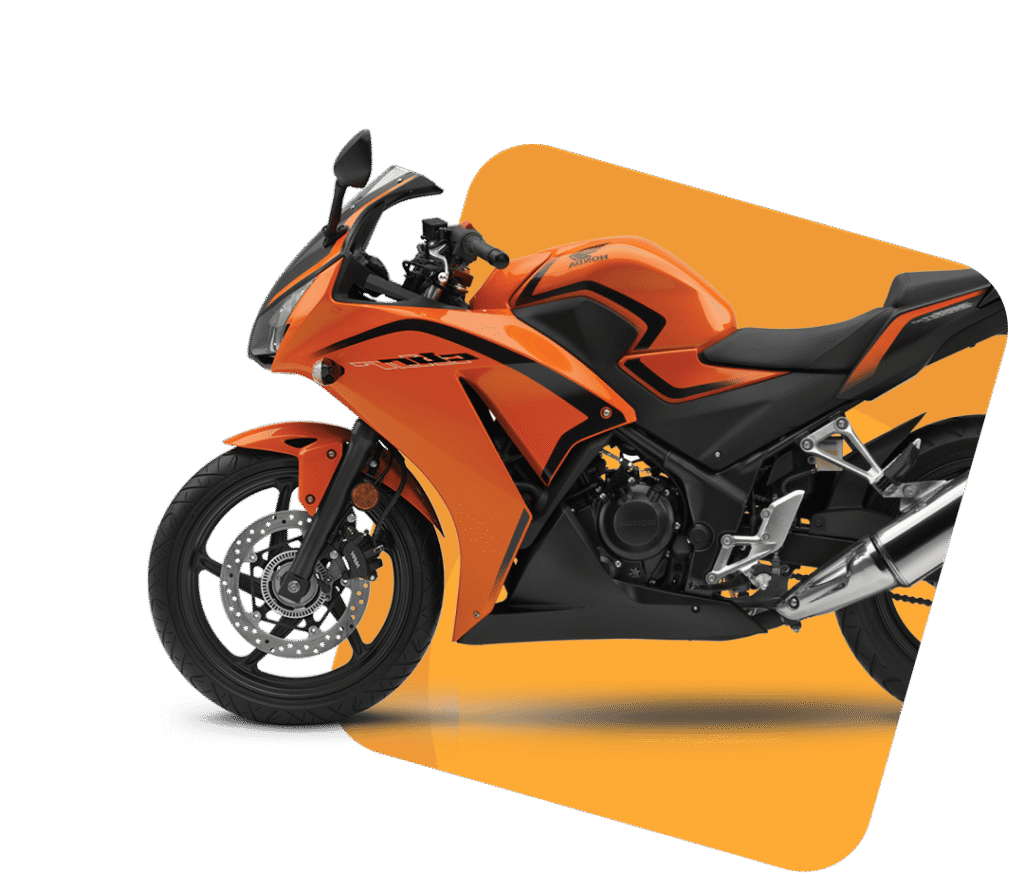 Orange sports motorcycle on an orange background with realistic shadow effect.