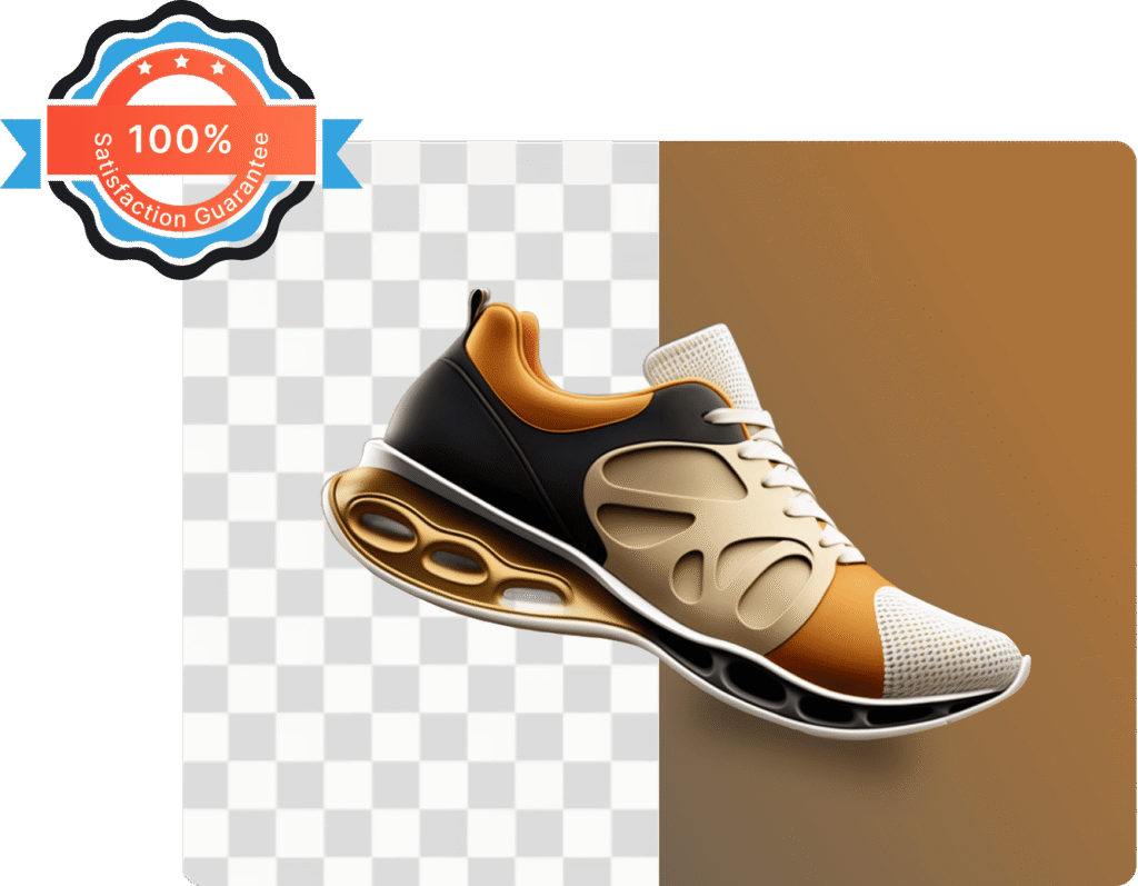 Stylish black, gold, and beige sneaker with futuristic sole design on isolated background.
