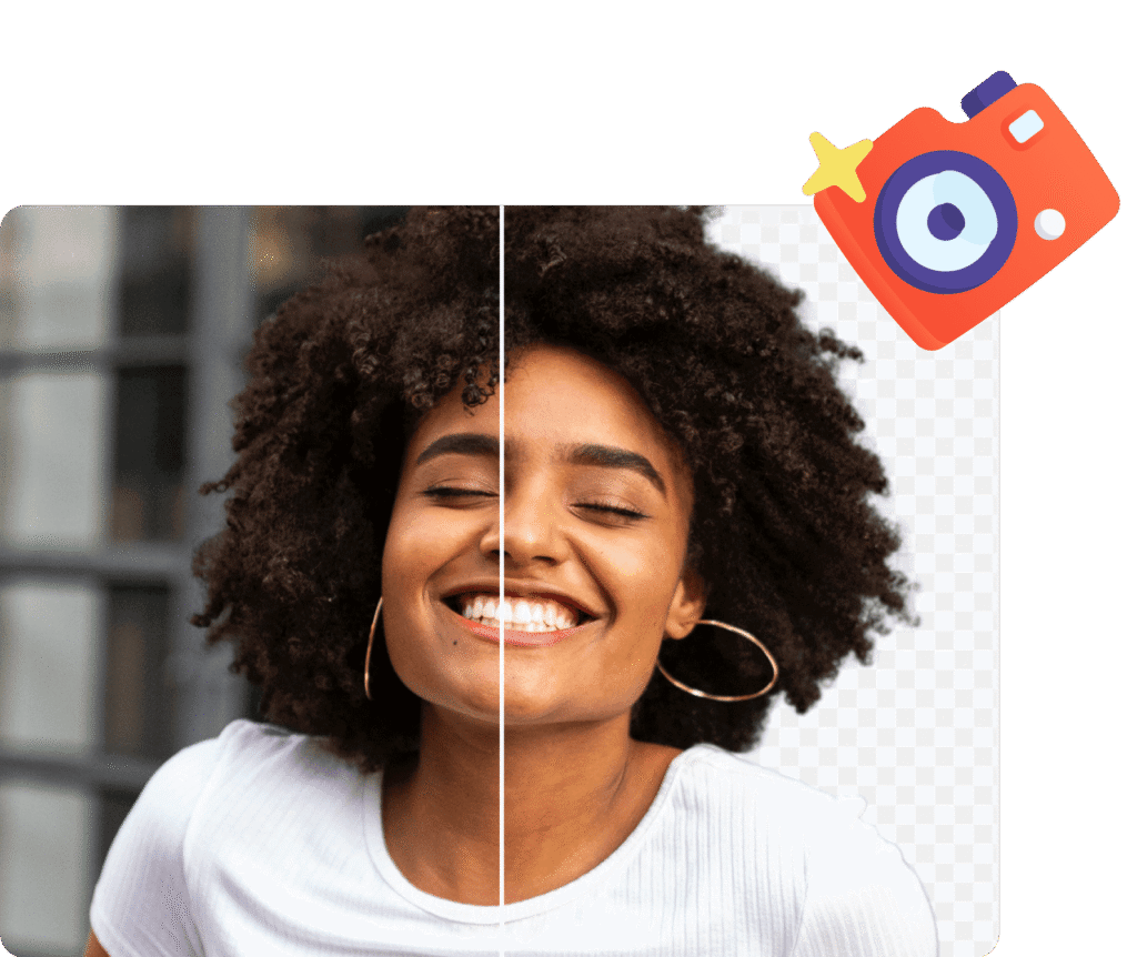 Before and after comparison of background removal on a smiling woman’s portrait.