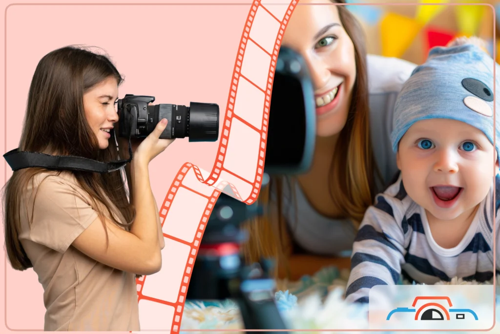 Newborn Photography Tips: Photographer capturing a smiling baby crawling toward the camera.